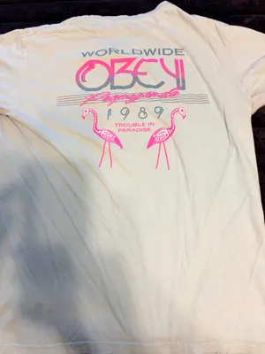 Obey Vintage Light Blue T-Shirt with Pink Flamingo Graphic thumbnail 5