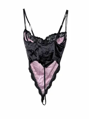 Victoria's Secret Black Pink Lace Bodysuit Thong Teddy 34C V-String Garter-Style thumbnail 3