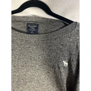 Abercrombie & Fitch Heathered Grey Boat Neck Knit Top XL Moose Logo Long Sleeve thumbnail 3