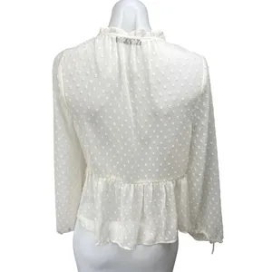 Zara White Long Sleeve Swiss Dot Button Down Ruffle Peplum Blouse Top Size XS thumbnail 2