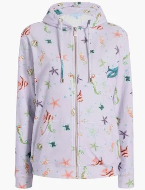 Hill House Allie Zip Up Hoodie Sweatshirt Sea Creatures Terry Purple Small NWT thumbnail 1
