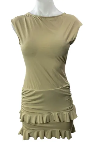Lioness Olive Green Khaki Short Cap Sleeve Open Back Ruffle Tiered Mini Dress S thumbnail 1