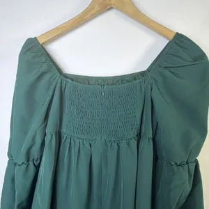 Exlura dk Green feminine Puff Sleeve Mini Dress small babydoll coquette holiday thumbnail 4