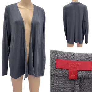 Jennifer Lopez Gray with Silver Beaded Accent Open Front Duster Cardigan Women L thumbnail 3