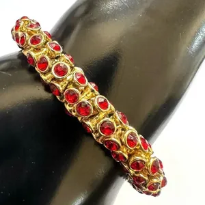 Red and gold tone round magnetic bracelet thumbnail 2