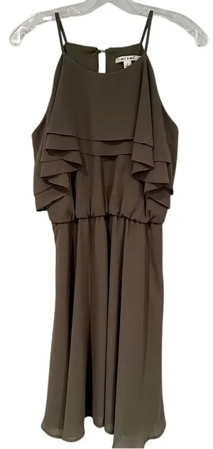 Miami Halter Ruffle Top Dress Women's Large‎ Olive Green Elastic Waist Flowy thumbnail 1