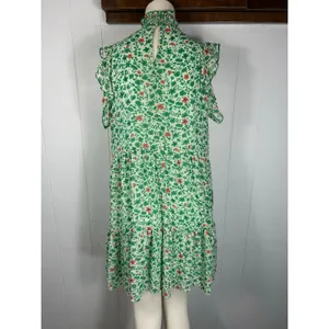 Melloday Women's Green Tiered Sleeveless Knee Length Dress with Smocked Neck. M. thumbnail 4