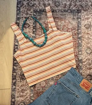 American Eagle Outfitters Stripped Square Neck Crop Top thumbnail 1