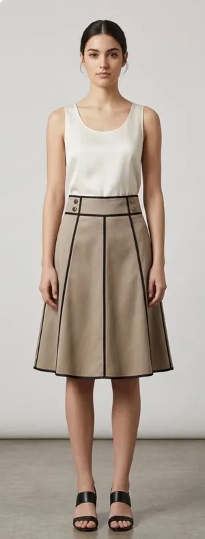 Emporio Armani Beige A-Line Skirt Black Contrast Piping Paneled Sz 42/US 6 thumbnail 1