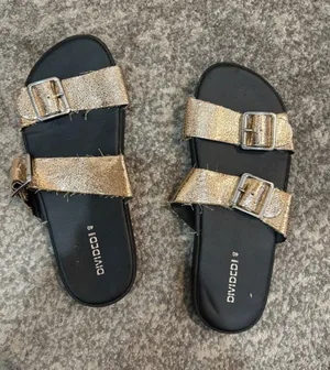 Divided Metallic Gold Double Buckle Slide Sandals thumbnail 1
