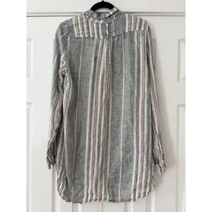 CP Shades Women Grey White Striped 100% Linen Button Down Tunic Top Small thumbnail 2