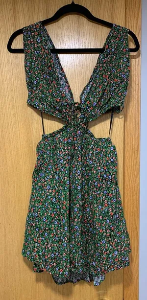 Olivaceous Floral Cut Out Mini Dress - Size Small thumbnail 1
