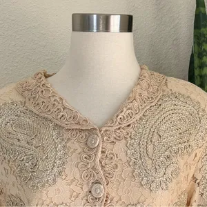 Vintage Modelia New‎ York Metallic Lace Embroidered Top – XXL Elegant Blouse thumbnail 7