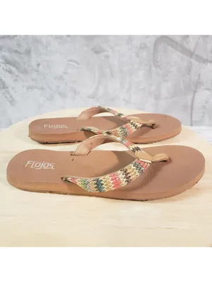 Flojos Women's Chevron Flip Flop Sandals Brown Multicolor Straps Size 8 thumbnail 2