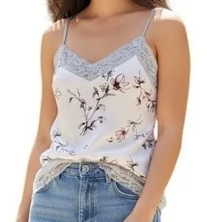 WHITE‎ HOUSE BLACK MARKET White Floral Lace Trim Cami Tank Top EUC Size XS thumbnail 1