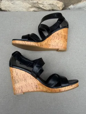 Cole Haan Black Leather Cork Wedge Sandals size 8 thumbnail 4