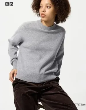 Uniqlo Souffle Yarn Mock Neck Sweater Gray Relaxed Fit 420307 Women's Medium thumbnail 1