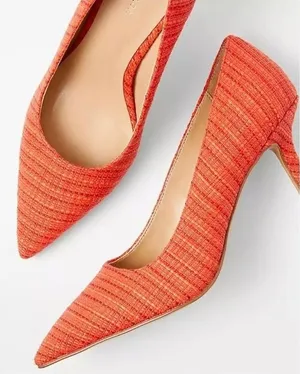 Ann Taylor Sz 8M Red Woven Mae Pointed Toe Slip On Heeled Cocktail Pumps thumbnail 1