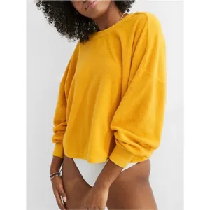 Aerie Yellow Terry Cloth Cinched Reversible Pullover Sweater Women’s Size Small thumbnail 2