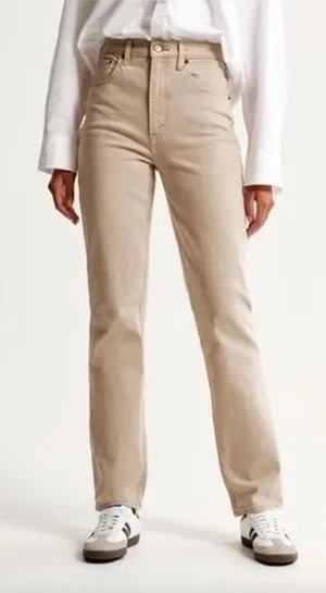 Abercrombie The 90's Straight Curve Love Ultra High Rise Jeans Tan Khaki 14 Long thumbnail 1