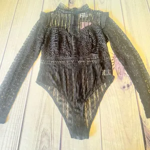Hello Molly Not That Easy Black Long Sleeve Crochet Bodysuit thumbnail 8