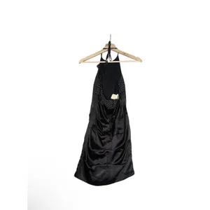 Roberta Mini Dress Womens Sz 3/4 Black Polka Dots Satin Y2K Halter Neck Back Zip thumbnail 2