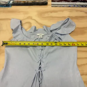 🍁 Lewit Linen Cotton Lace Up Ruffle Sleeveless Blouse Summer Boho Light Blue Sm thumbnail 12
