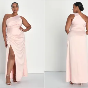 LULU's Prom Wedding Bridesmaid Sexy One Shoulder Satin Thigh Slit Gown thumbnail 4