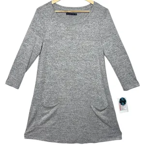 Abercrombie & Fitch Gray Scoop Neck Pockets Long Sleeve Mini Dress Womens Size M thumbnail 1