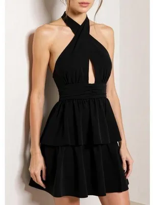 AMANDA UPRICHARD Darby Halter Mini Dress, Black, XS thumbnail 1