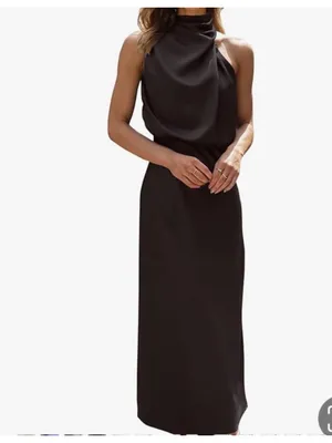 Btfbm Sleek Black Sleeveless Satiny Dress keyhole button closure ladies Med thumbnail 2