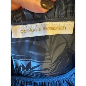 Pookie & Sebastian Shirt Women Large Blue Floral Ruffle Trim Blouse‎ Tropical thumbnail 10