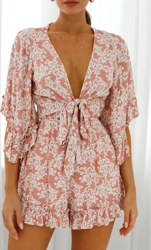 Hello Molly Blush Pink Floral Front Tie Flutter Ruffle‎ Romper Size S thumbnail 1