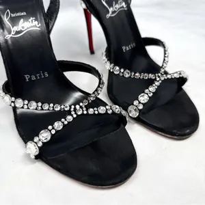 Christian Louboutin Emilie Strass 100 Embellished Strappy Sandal Heels Black 38 thumbnail 4