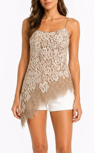 NWT Sans Souci S Ivory Nude Floral Lace Asymmetrical Y2K Fairycore Cami Tank Top thumbnail 1