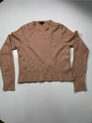 J. Crew Merino Wool Blend Peach Scoop-Neck Sweater with Subtle Sparkle thumbnail 2