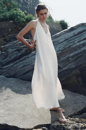 Zara Flowy Halter Maxi Dress in Soft Cream thumbnail 9