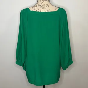LOFT square neck relaxed fit flowy top blouse emerald kelly green M thumbnail 3