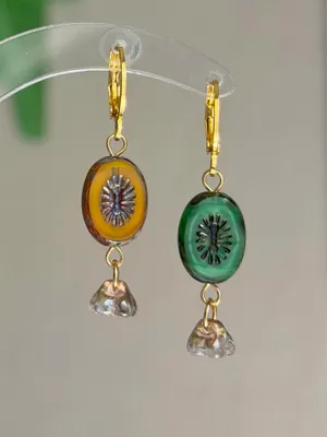 Handmade retro vintage cute whimsical style quality Czech glass beads unique dangle earrings❤️ thumbnail 3