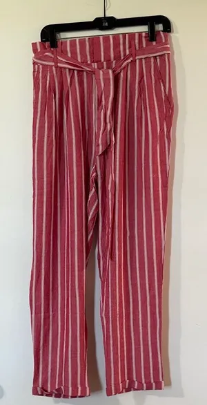 En Creme Red & White Striped Paperbag Tie-Waist Trousers thumbnail 1