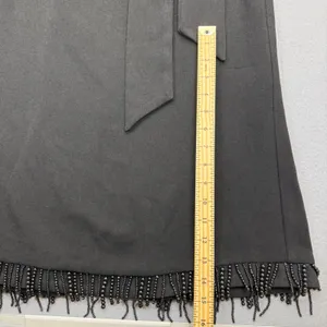 ELLIATT Black‎ Beaded Fringe Puff Sleeve Square Neck Midi Dress Womens Large L thumbnail 6