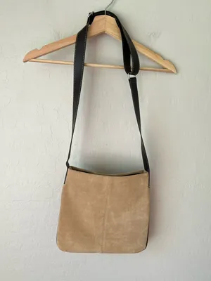 Old Navy Vintage Y2K 2002 Suede Leather Crossbody Tote Top Zip Bag Tan Brown thumbnail 4
