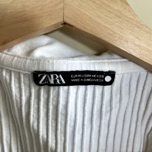 Zara collared‎ sleeveless cropped summer tennis top white ribbed women's M FLAW thumbnail 2