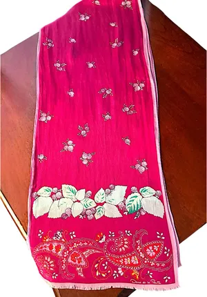 Oscar de la Renta 80’s Silk Raspberry Pink Botanical & Paisley Oblong Scarf thumbnail 1
