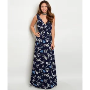 Navy with Ruffles Flowers Maxi Dress thumbnail 3