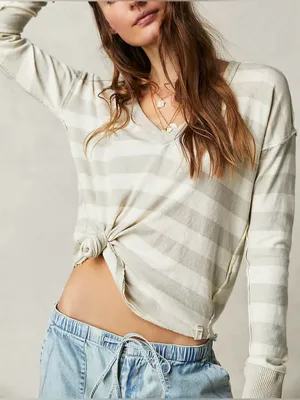 NWT Free People We The Free Sail Away Long Sleeve Tee - neutral combo - XS thumbnail 3