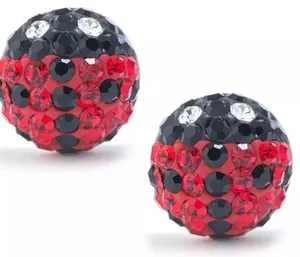 Sterling Silver Crystal Pavé Ladybug Stud Earrings – Black, Red, & White Rhinestone Ball Studs thumbnail 1