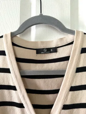 Striped Sweater Button Up Sweater Vest Tan Size XS thumbnail 11
