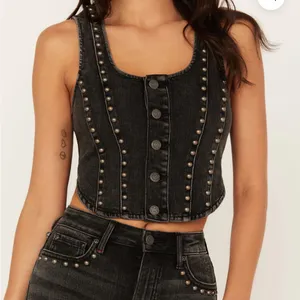 Idyllwind Black Studded Denim Crop Top thumbnail 2