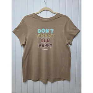 Brooks Distance Graphic Short Sleeve Shirt Heather‎ Oatmeal Run Happy. Size L thumbnail 2